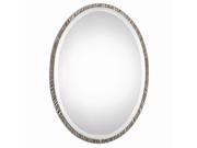 28 Textured Metal Oval Nickel Plated Beveled Wall Mirror