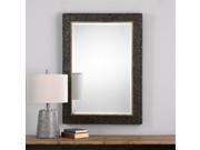 42 Rustic Hammered Metal with Dark Bronze Finish and Gold Trim Beveled Mirror