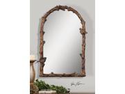37 H Brown Golden Branch and Bird Detailed Hanging Arched Top Wall Mirror