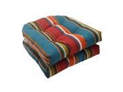 Set of 2 Moroccan Multi color Striped Outdoor Tufted Wicker Seat Cushions 19