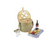 2 Person Hand Woven Warm Gray and Natural Striped Willow Picnic Basket Set with Accessories