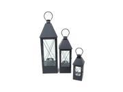 Set of 3 Modern Black Metal and Glass Decorative Outdoor Oil Lanterns