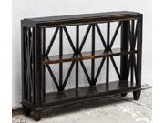 47 Soft Worn Black Fretwork Mango Wood Decorative Console Table