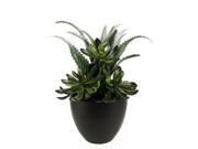 11 Artificial Mixed Green and Red Succulent Plants in a Decorative Matte Black Pot