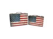 Set of 2 Rustic American Flag Rectangular Wooden Decorative Storage Boxes 14.5 17