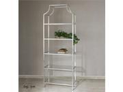 84 Silver Leafed Iron 5 Tier Tempered Glass Etagere Display Shelf