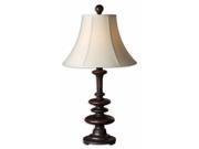 34 Burnished Rustic Brown Candlestick Ivory Linen Round Bell Shade Table Lamp