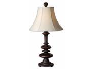34 Burnished Rustic Brown Candlestick Ivory Linen Round Bell Shade Table Lamp