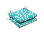 Set of 2 Laberintos Aqua Blue and White Outdoor Patio Chair Cushions 18.5