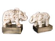 Set of 2 Mayven Feng Shui Ivory Ceramic Good Luck Elephant Table Top Figures
