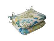 Set of 2 Nautical Ocean Splash Outdoor Patio Rounded Seat Cushions 18.5