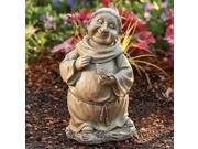12 Gray Smiling Monk Holding a Bird Religious Outdoor Patio Garden Statue