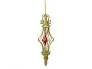 Set of 2 Gold and Red Glittered Finial with Drop Decorative Christmas Ornaments 6.5