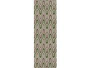 2.5 x 8 Krokev Ivory Brown Green Hand Woven Wool Reversible Area Rug Runner