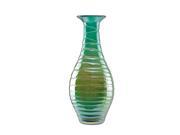 15.5 Teal Blue with Caramel Colored Swirls Hand Blown Decorative Glass Vase