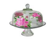 Pink Peony Floral Hand Painted Glass Convertible Cake and Pie Dessert Dome 13