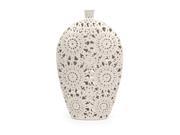 19.5 Large Country Chic Matte White Ceramic Lace Patterned and Textured Vase