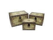 Set of 3 Oriental Style Brown and Cream Earth Tone Decorative Wooden Storage Boxes 22