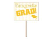 Pack of 6 Yellow and White Plastic Congrats Grad Yard Sign Decorations 15