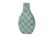 20.5 Keanu Tropical Blue and Green Quatrefoil Patterned Ceramic Flower Vase