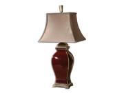 33 Burgundy Ceramic Bronze Metal Taupe Rectangular Bell Shade Table Lamp