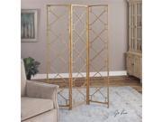 72 Geometrical Inspired Open Concept Antique Gold Leafed 3 Panel Room Divider Screen