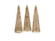 Set of 3 Glamour Time Antique Style Gold Flower and Pearl Cone Tree Table Top Decorations 20