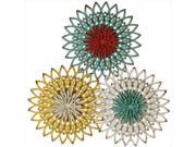 Set of 3 Distressed Metal White Teal Gold and Maroon Layered Flower Wall Art Decorations 16.5