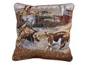 17 Western Calf Roping Rodeo Cowboy Decorative Tapestry Accent Throw Pillow