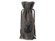13.5 Solid Gray Reindeer Silhouette Wine Bottle Cover Bag with Drawstring
