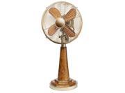 24 Stylish Vintage Gold Base and Neck with Brown Wood Grain Body Oscillating Table Top Fan