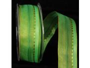 Semi Sheer Green with Stripes Wired Craft Ribbon 1.5 x 54 Yards