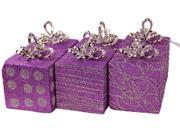 Pack of 6 Purple and Silver Box Shaped Glittered Christmas Ornaments