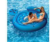 72 Blue and White Inflatable French Pocket Island Swimming Pool Lounger Float with Removable Center