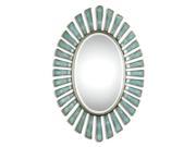 Mermaid Inspired Oval Wall Mirror with Scalloped Mottled Blue and Champagne Frame