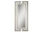 76 Two Part Wooden with Silver Leaf Framed Beveled Rectangular Wall Mirror