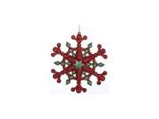 5 Festive Green and Red Glitter Six Pointed Star Snowflake Christmas Ornament