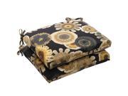 Pack of 2 Eco Friendly Virgin Recycled Black Floral Outdoor Seat Cushions 18.5