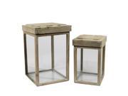 Set of 2 Beach Day Rustic Chic Glass and Fir Wood Lidded Display Boxes 16.5