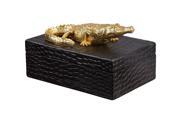 10 Metallic Gold Leaf Crocodile on a Faux Crocodile Skin Black Box Box