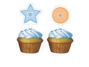 Club Pack of 144 Cute as a Button Blue Star and Round Orange Party Cupcake Dessert Topper Picks