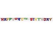 Club Pack of 12 Small Happy 40th Birthday Multicolored Jointed Banners With Bows 75