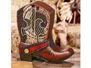 10.75 Hand Sculpted Country Rustic Cowboy Boot Table Top Figure Fan
