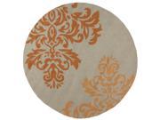 8 Dashing Damask Gray Burnt Orange and Peach Hand Hooked Round Outdoor Area Throw Rug