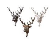 Set of 3 Rustic Lodge Style Distressed Cast Iron Stag Head Wall Hooks 8.5
