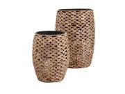 Set of 2 Natural Brown Woven Water Hyacinth Outdoor Patio Garden Flower Planters with Black Insert 28.5