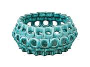 15 Ornate Bright Teal Blue Pierced Ceramic Bowl with Crackle Glaze Finish