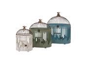 Set of 3 Isabella White Green and Blue Bird House Cage Decorations 24.5