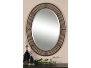 34 Oval Shaped Brown Gold Tinted and Jeweled Hanging Wall Mirror