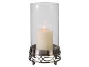 16 Steel Brushed Nickel with Textured Clear Glass Globe Candle Holder